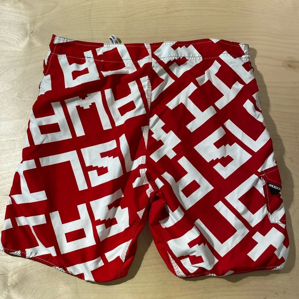 Maui Red and White Patterned Swim Trunks 38 (OF)